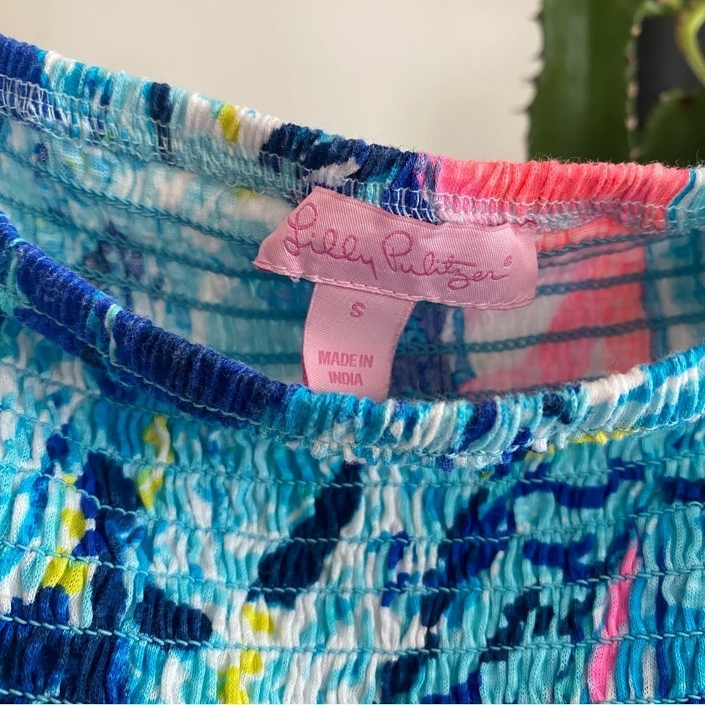 Lilly Pulitzer Sparkling Blue Hey Bay Bay Smocked Tassel Trina Beach Dress Small - Picture 11 of 15